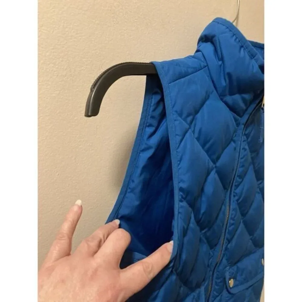 J. Crew Down Puffer Vest Quilted Blue‎ GOLD Hardware Sz XXS Patch Pockets